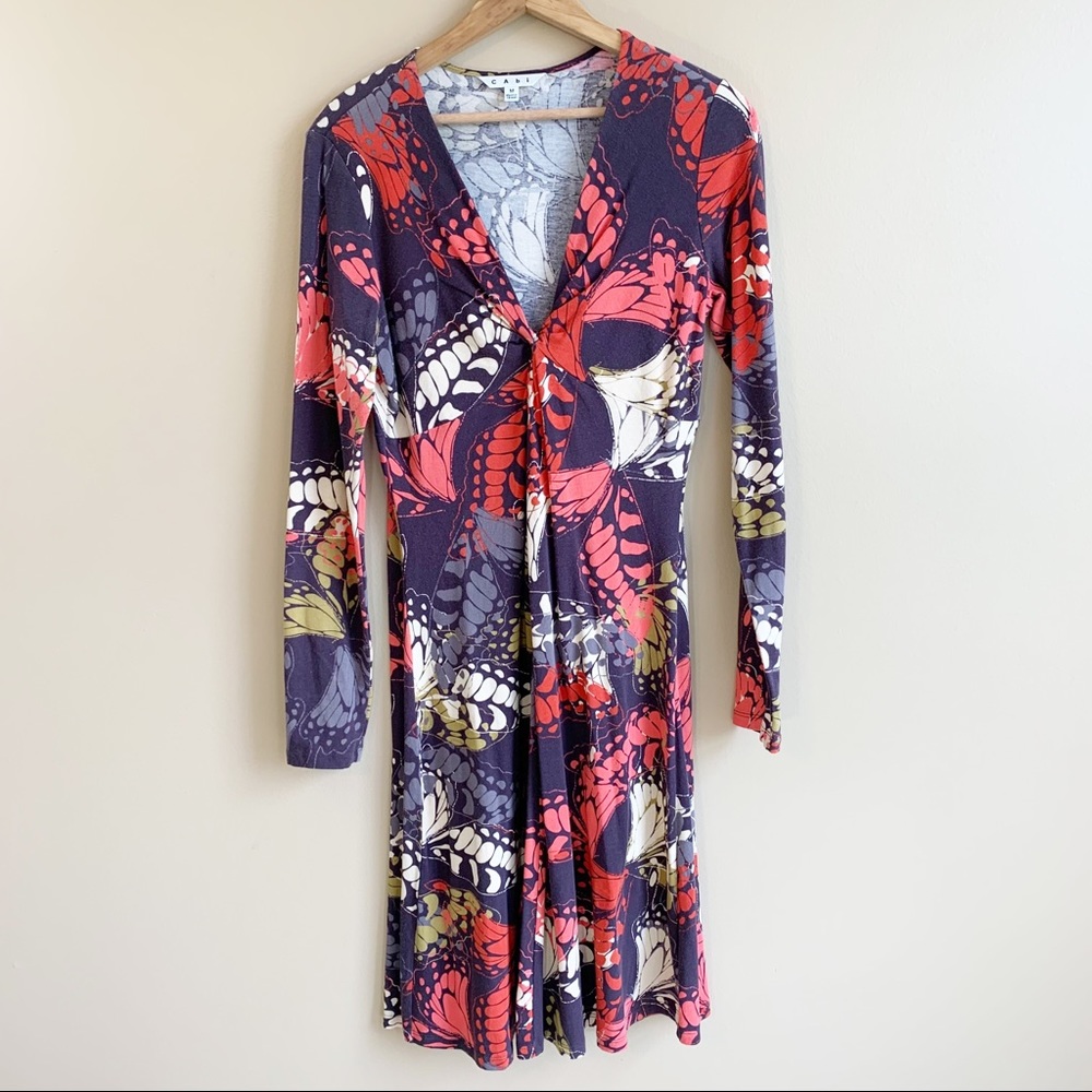 CABI Butterfly Dress V-Neck Jersey Fall Colors MED RELISTED - Picture 1 of 7